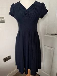 Retro Vintage Style Navy Dress - Stretchy - Size L - 1940s tea / 1950s swing - Picture 1 of 2
