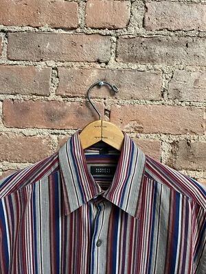 Barney’s NY Mens Shirt, Sz Small, Red/Gray/Blue Stripe 100% Cotton Italy - Image 1 of 4