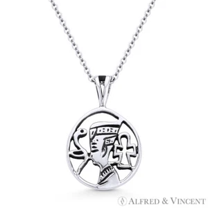 Egyptian Pharaoh, Snake, & Ankh Charm Pendant & Necklace in .925 Sterling Silver - Picture 1 of 1