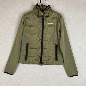 Echt Jacket Womens Small Military Green Goose Down Puffer Full Zip Hooded - Picture 1 of 10