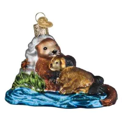 Old World Christmas OTTER WITH PUP (12713) Glass Ornament w/OWC Box