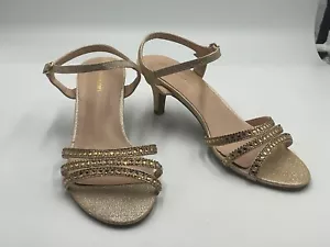 Sparkly Rose Gold Dream Pairs Heel With Adjustable Ankle Strap Size 9.5 - Picture 1 of 8