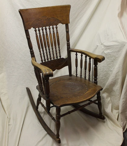 Antique Oak Armed Pressed back Rocker - Leather Seat Insert Cover