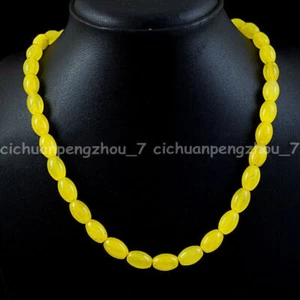 Natural 5x8mm Yellow Topaz Rice-shape Oval Gemstone Beads Necklace 14-36'' - Picture 1 of 18