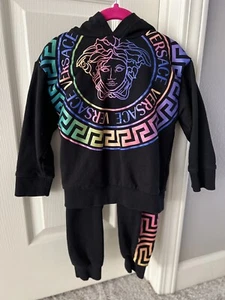 Versace Black Medusa Holographic Greco Sweatsuit Hoodie and Pant Size 4 - Picture 1 of 7