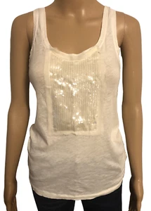 NEW J. CREW Cream Tank Top Sz Small NWT Sequin Accent Chiffon Trim - Picture 1 of 9