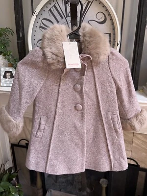 NEW NWT MONSOON girls winter coat with faux fur collar - pink gray - sz 3 - 4 yr - Image 1 of 4