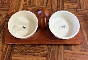 Vintage Delft Blue Holland Condiments Set of Two Cups in Wood Holder  - Picture 1 of 6