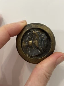Antique Brass Button Vintage Cameo Woman In Feathered Hat. Victorian/Edwardian - Picture 1 of 6