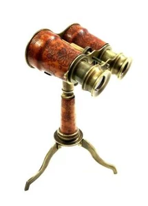 Maritim Messing Marine Marine Leder Fernglas Antik Monokular mit Messingständer - Bild 1 von 6
