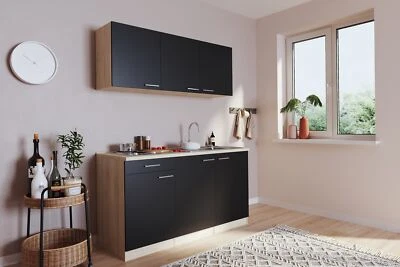 Küche Miniküche Single Eiche  Schwarz ohne Kühlschrank  Luis 150 cm Respekta - Bild 1 von 4