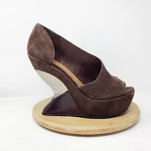 Leifsdottir Wedge Shoes Womens 39 Katerina Brown Suede Platform Cutout - Picture 1 of 13