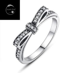 Sterling Silver 925 Ring Bow Princess Band - Gift For Ladies Girls Women Friend - Picture 1 of 7