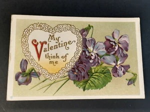 um 1915 ATQ Valentinstag Postkarte Herz Veilchen geprägt Goldrand weißer Rand 312C - Bild 1 von 3