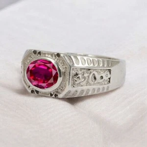 Ruby Oval Cut Gemstone With 925 Sterling Silver Ring For Men's #A107 - Picture 1 of 6