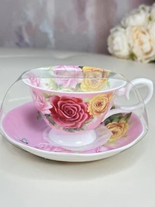 STECHCOL Gracie Bone China Roses & Butterfly Set Footed Tea Cup & Saucer NEW - Picture 1 of 9