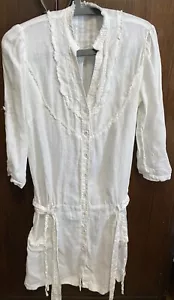 NEXT Off White Short Button Front Linen Summer Dress - Size UK 10 - Picture 1 of 5