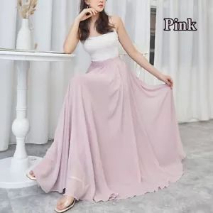 Lady Maxi Swing High Waist Skirts A-line Dance Pleated Chiffon Long Dress Casual - Picture 1 of 19