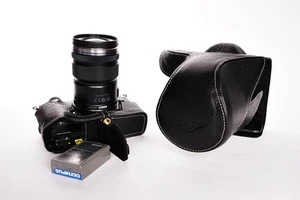 Genuine Real Leather Full Camera Case Bag for Olympus OMD EM5 II M2 Black Open - Picture 1 of 8