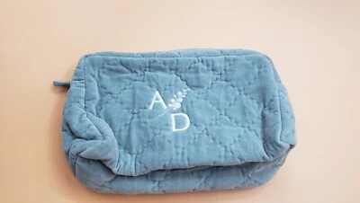 Pottery Barn бриллиант выстеганная бархатная косметичка A D» пыльный синий макияж сумка - Изображение 1 из 4