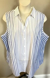 Talbots Damen knitterarmes Top 24W neu mit Etikett $ 79 ärmelloses geknöpftes Shirt STREIFEN - Bild 1 von 2