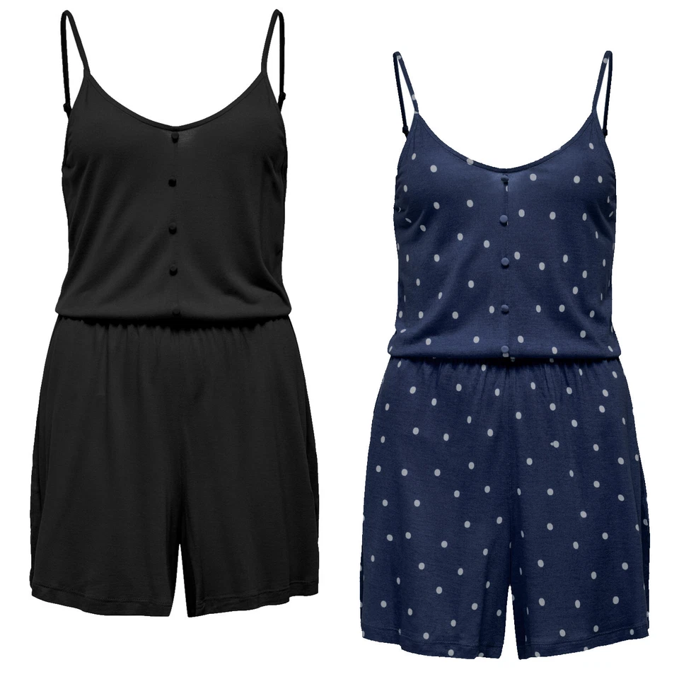 ONLY Damen Overall Jumpsuit onlSUMMER PLAYSUIT JRS kurz schwarz blau Punkte - Bild 1 von 1
