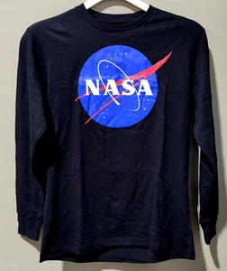 Mad Engine Men's Large NASA Classic Logo Long Sleeve Crew Neck Lounge Black Tee - Picture 1 of 7