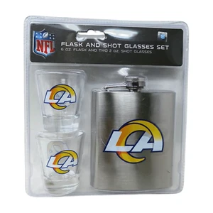 NFL Los Angeles Rams Nuevo Logo 6oz Frasco y 2oz Tiro de Vidrio, Acero Inoxidable - Imagen 1 de 5