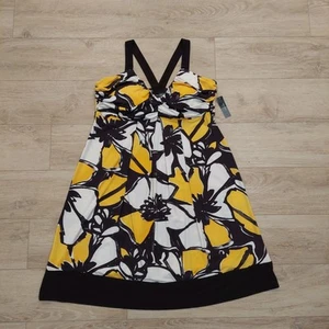 NWT Bisou Bisou Floral Dress Size 20W Cream Yellow Brown Summer Halter Style - Picture 1 of 10