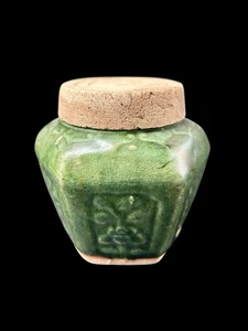 Chinesische Shiwan Keramik Steingut Ingwer Glas blau grün Sechseck mit Deckel & Stopfen - Bild 1 von 10