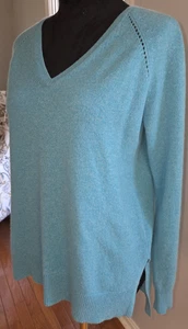 Margaret O'Leary Women Pullover 100% Cashmere Sweater Size Medium Aqua Blue - Picture 1 of 11