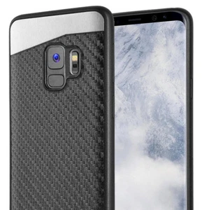 For Samsung Galaxy S9 - Magnetic Back-Plate Black Carbon Fiber Rubber Case Cover - Picture 1 of 5