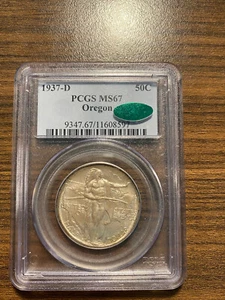 1937-D Oregon Silver Half Dollar Commemorative 50C PCGS MS 67 CAC RARE GRADE - Picture 1 of 4