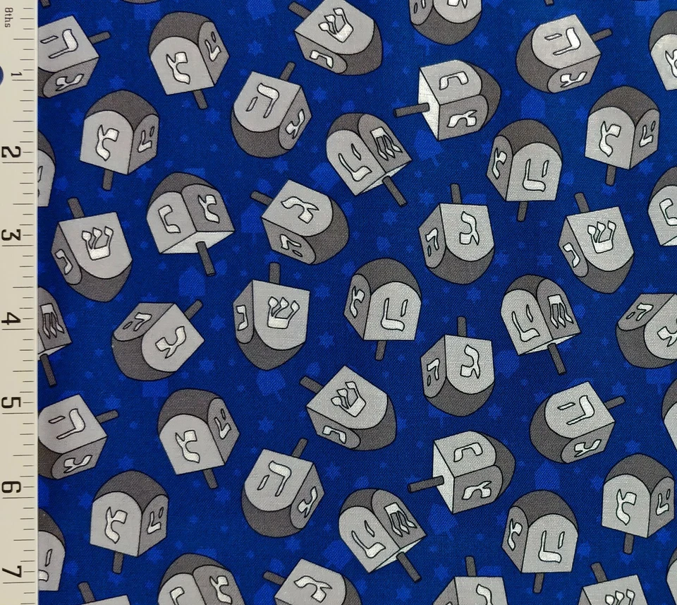 Tela de edredón de algodón azul real Dreidel Hanukkah festival de luces Foto 1 de 1