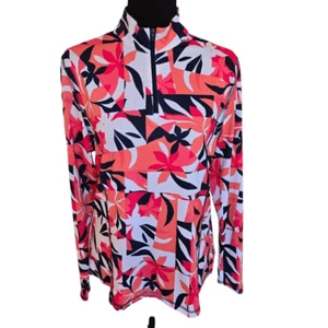 Callaway Womens Weather Series Geo Floral 1/4 Zip Opti Dry Golf Top Coral Large - Picture 1 of 10
