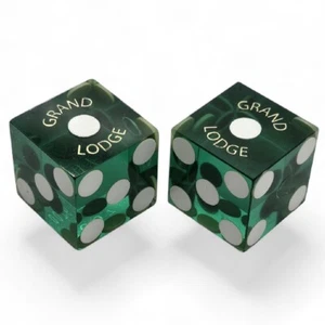 Hyatt Regency Grand Lodge Tahoe Casino Craps Dice Pair Green Polished MIxed #s - Picture 1 of 4