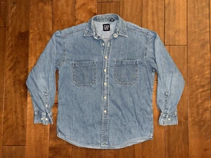 Vintage GAP Shirt Mens Medium Blue Denim Button Up Work Long Sleeve VTG 90s Y2K - Picture 1 of 16