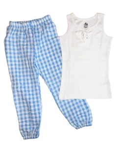 nwt GIRLS 7-8 WHITE LACE UP TANK & LIGHT BLUE CHECKED BOHEMIAN SEERSUCKER PANTS - Picture 1 of 8