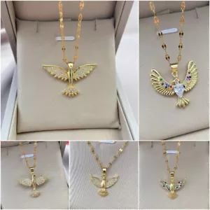 18k Gold Plated Phoenix Bird Wings Pendant Necklace Women Wedding Jewelry Gift - Picture 1 of 13