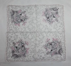 Vintage Taschentuch Taschentuch ~ Southern Belle in Kutsche mit Sonnenschirm Design - Bild 1 von 3