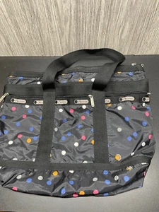Lesportsac Black Polka Dot Large Tote Good Condition 17" x 14" - Picture 1 of 12