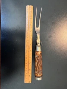 Bonito juego de talla antigua horquilla ciervo mango de antigua finca de Texas - Imagen 1 de 2