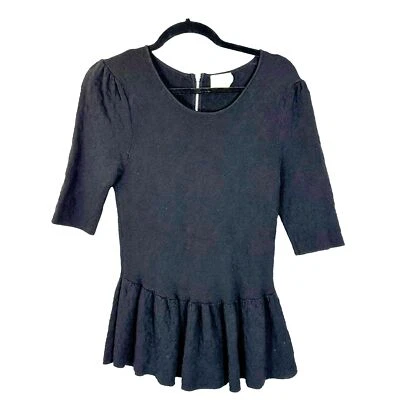 Torn by Ronny Kobo Black Peplum Knit Monochrome Black Blouse Size Large - Image 1 of 4
