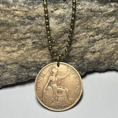 1920 Reino Unido Penny Rey Jorge V Moneda Colgante Unisex Collar Británico. 105 años Foto 1 de 4