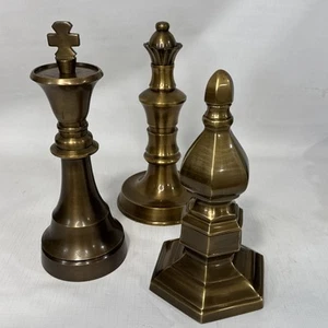 Large Brass King, Queen, & Pawn Chess Pieces 10 Inches Tall Home Decor - Picture 1 of 22