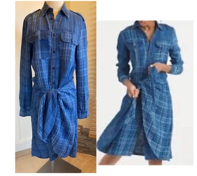 Ralph Lauren Indigo Dyed Blue Linen Denim Tied  Shirt Dress Sz 4 - Image 1 of 4