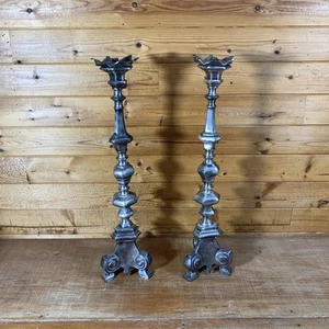 Paar 22,5" Vintage Gussmetall Kerzenständer Pfotenfuß Antik Messing Oberfläche - Bild 1 von 15