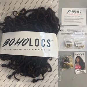 READ BOHOLOCS Boho Bob Chocolate Bronde Faux Locs + Jewelry Pack Dreads - Picture 1 of 6