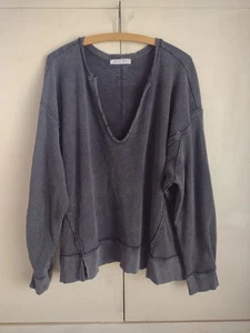 We the Free People sz M Top Buttercup Waffle Thermal Boho Grey Oversized Shirt - Picture 1 of 7