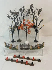 DEPT 56 SET verdrehte gruselige Herbstbäume Halloween Zaun Kürbisse Leuchten - Bild 1 von 12
